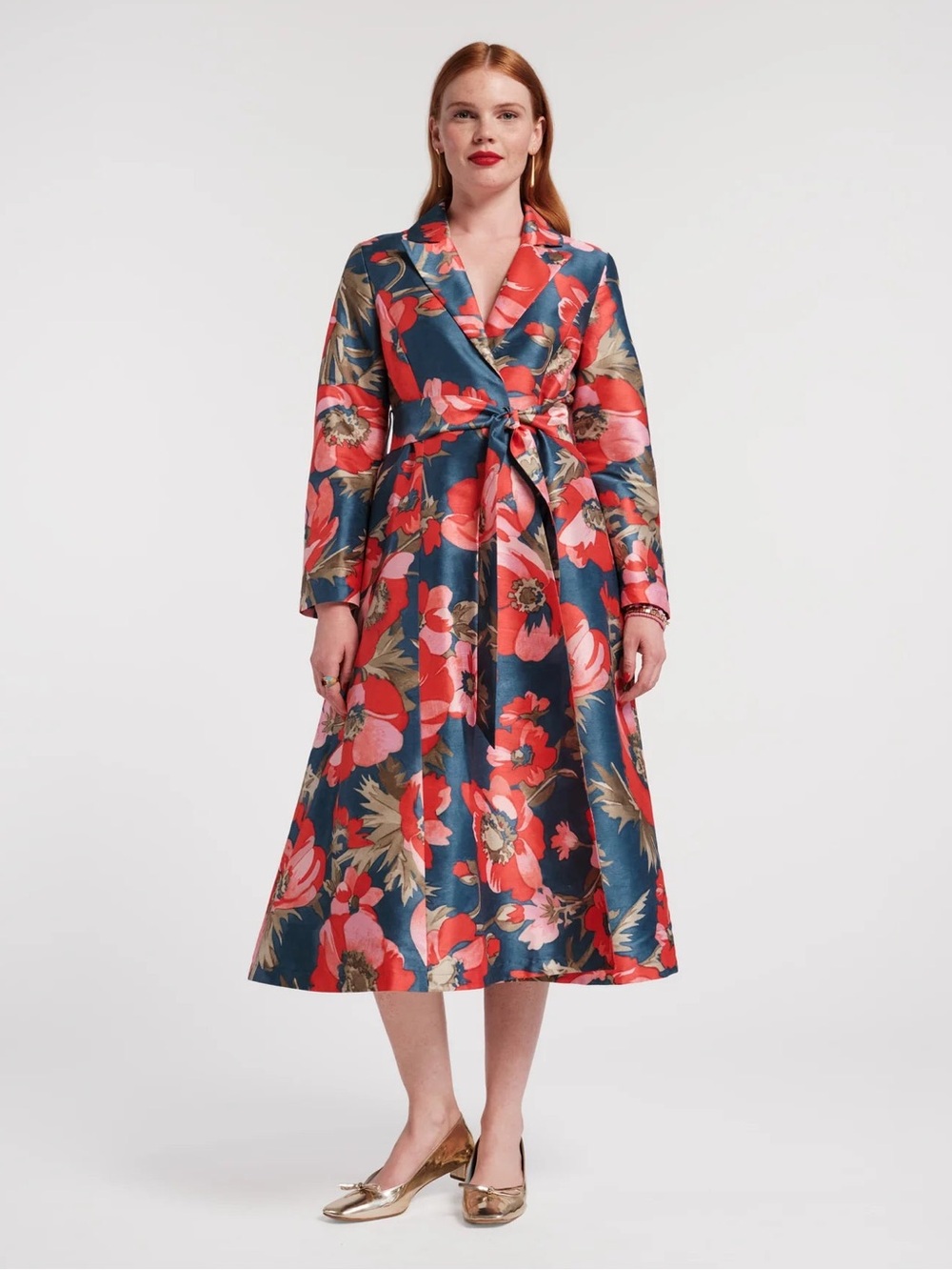 Frances Valentine New York Lucille Wrap Dress Paradise Poppy Size Small Navy Red - Picture 3 of 16